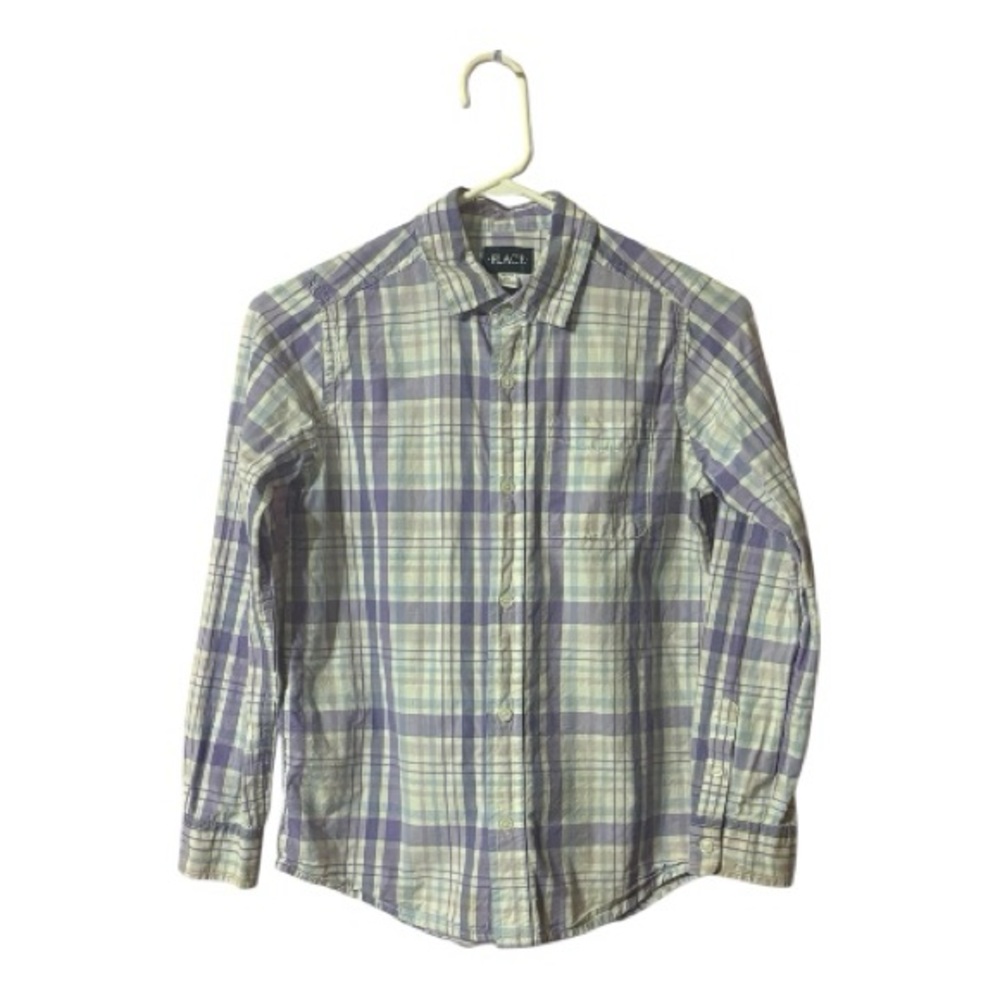 Children’s Place Boys Plaid Shirt - Purple and White